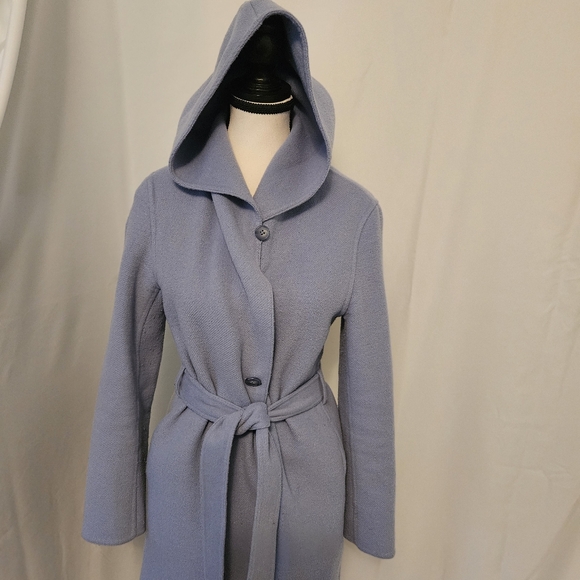 Dusty Blue Hooded Wrap Coat XS - Picture 6 of 12